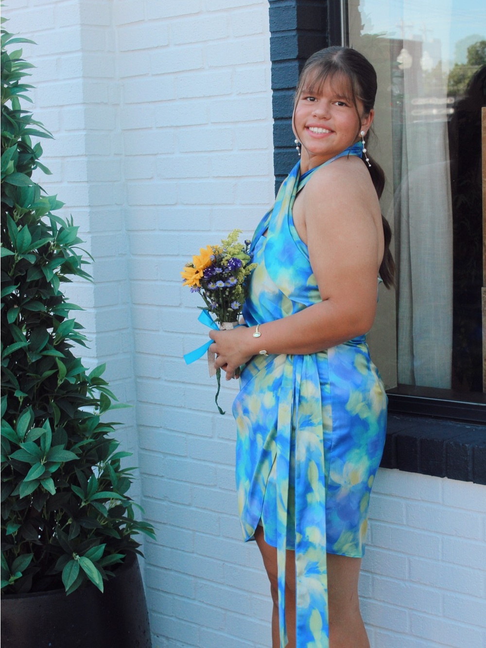Tie-Dye Halter Mini Dress in Blue and Yellow